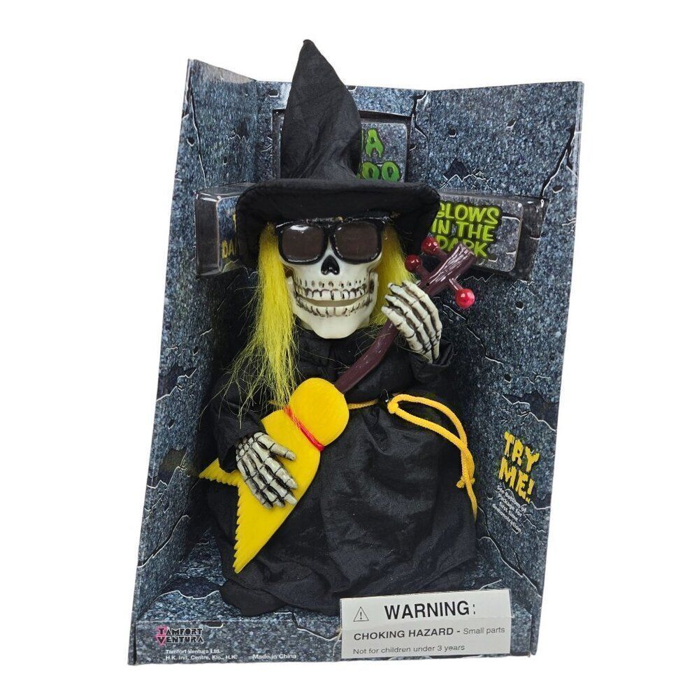 Sound Activated Mama Boo Boo Singing Dancing Skeleton Figure With Guitar Glow In